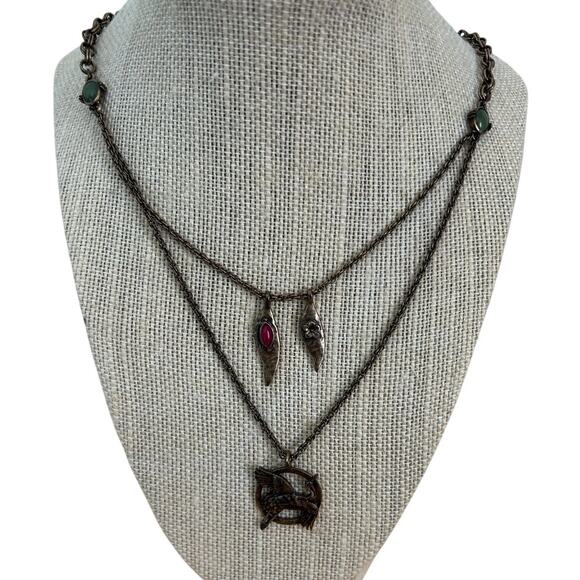 Lucky Brand Double Strand Crane Necklace 18.5" Charm Pendant - Picture 1 of 9